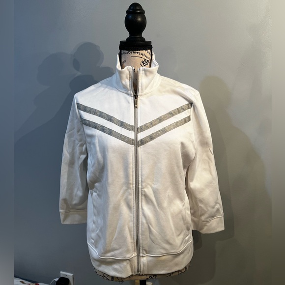 Lauren Ralph Lauren Tops - Lauren Ralph Lauren Small Zipup Like New White and Silver